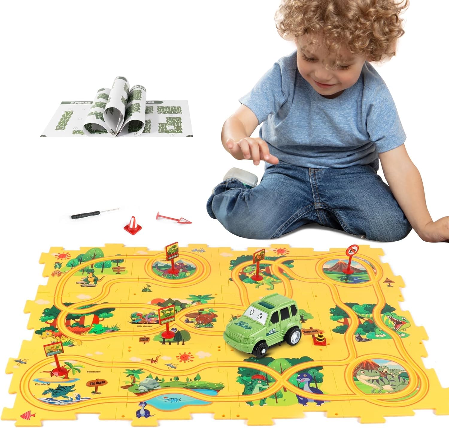 Puzzle Pista Macchinine Giocattolo per Bambini 3 4 5 anni DIY Pista del Puzzle Circuito Auto Montessori Giocattoli Educativi per 3 4 5 6 anni Ragazzi Ragazze Bambini