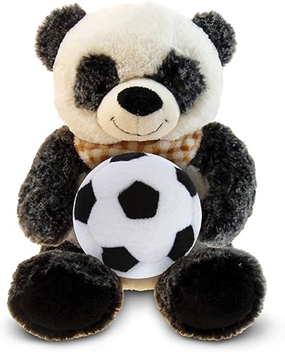 DolliBu Peluche de panda sentado con pelota de fútbol, juguete de peluche suave y abrazable, adorable peluche para jugar, lindo regalo de vida