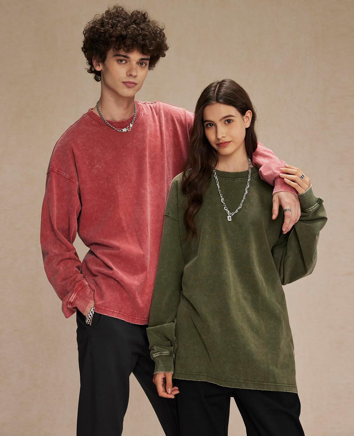 Men's Oversized Vintage Long Sleeve T-Shirts Acid Wash Soft Comfort Fit Crewneck Sweatshirt - Image 4