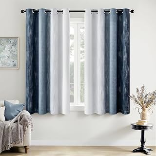 MIULEE Navy Blue and Greyish White Ombre Blackout Curtains 52Wx63L Set of 2