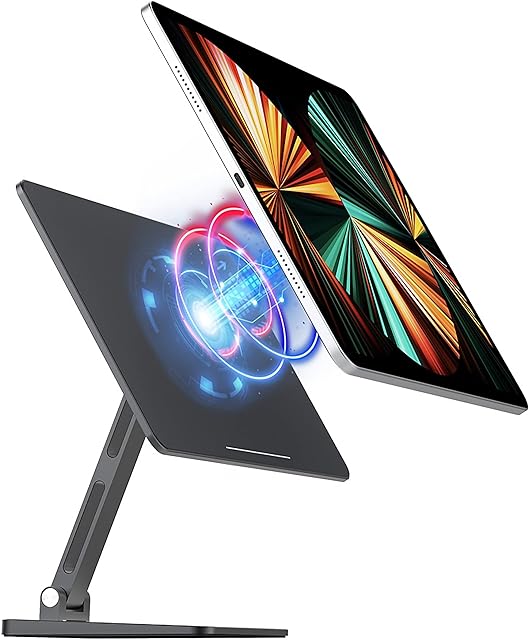 WASJOYE Magnetic iPad Stand, Adjustable Tablet Holder for iPad Pro 12.9", 360° Rotating Floating Aluminum Alloy Desk Stand