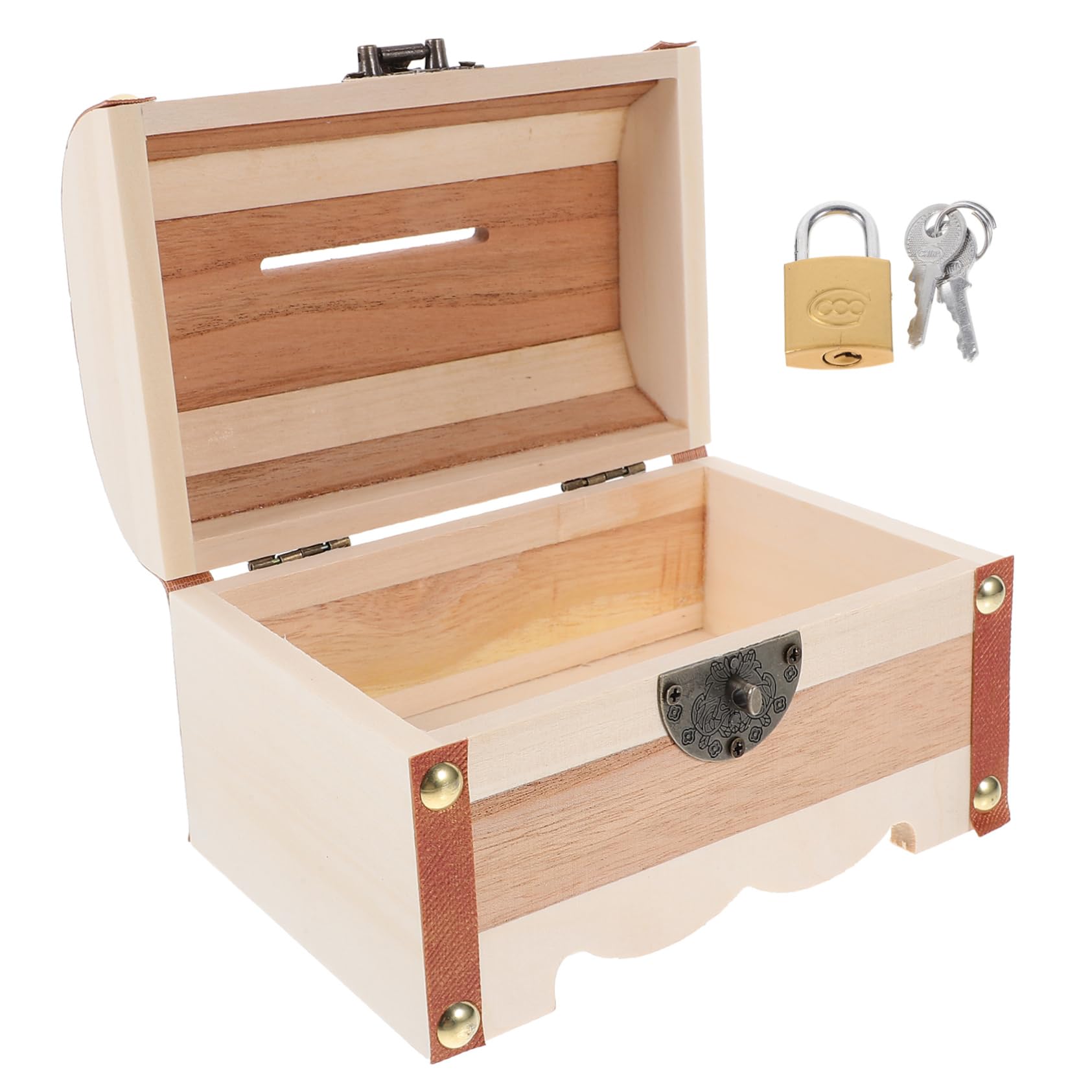 VICASKY 3pezzi Banca Per Monete Legno Decorativa Con Serratura Salvadanaio Multifunzionale Per Risparmio e Decorazione Per Stanza Ufficio e Studio Design Classico Legno Naturale
