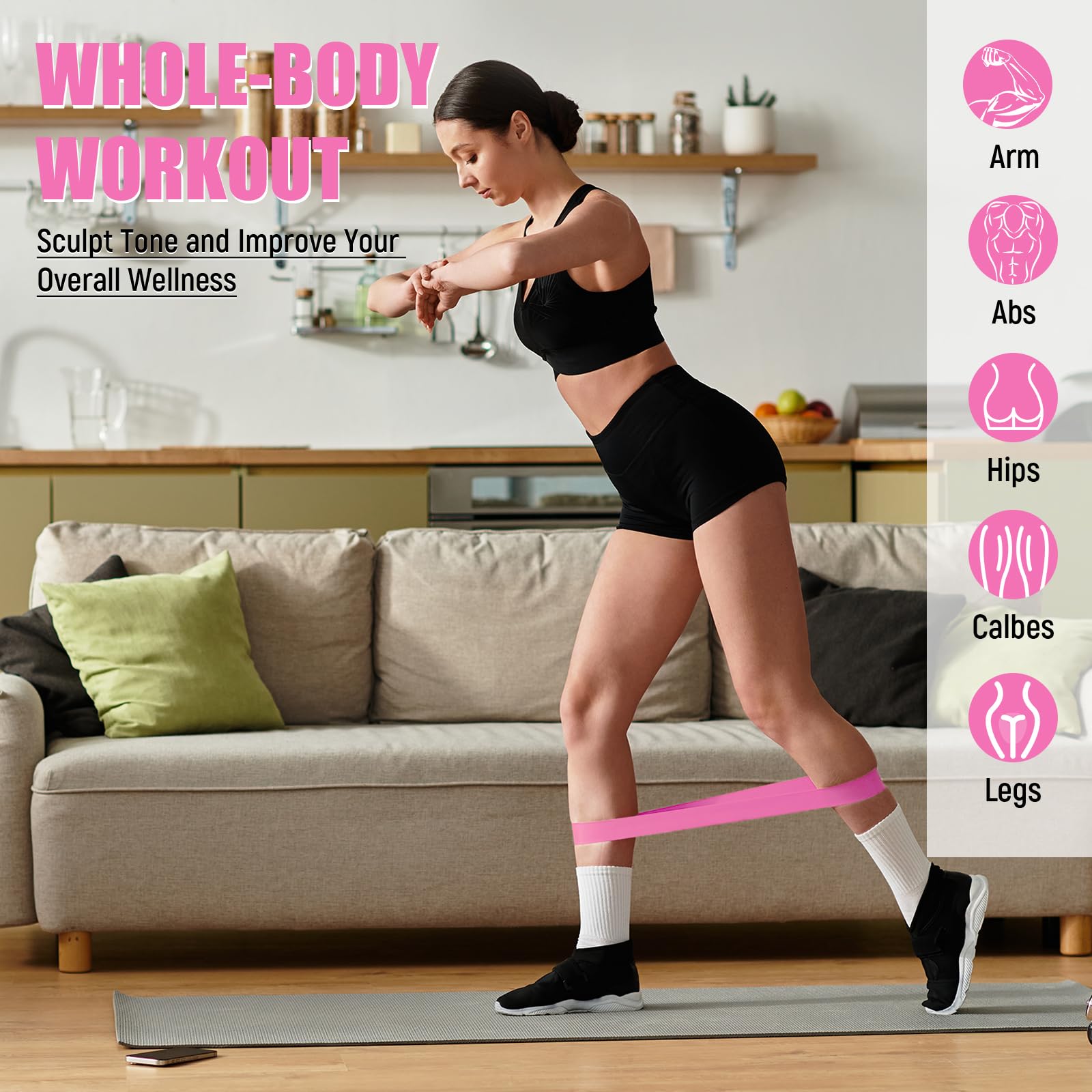 DEEKIN Lot de 20 bandes de résistance élastiques pour homme et femme - Pour fitness, gym, yoga - Rose clair