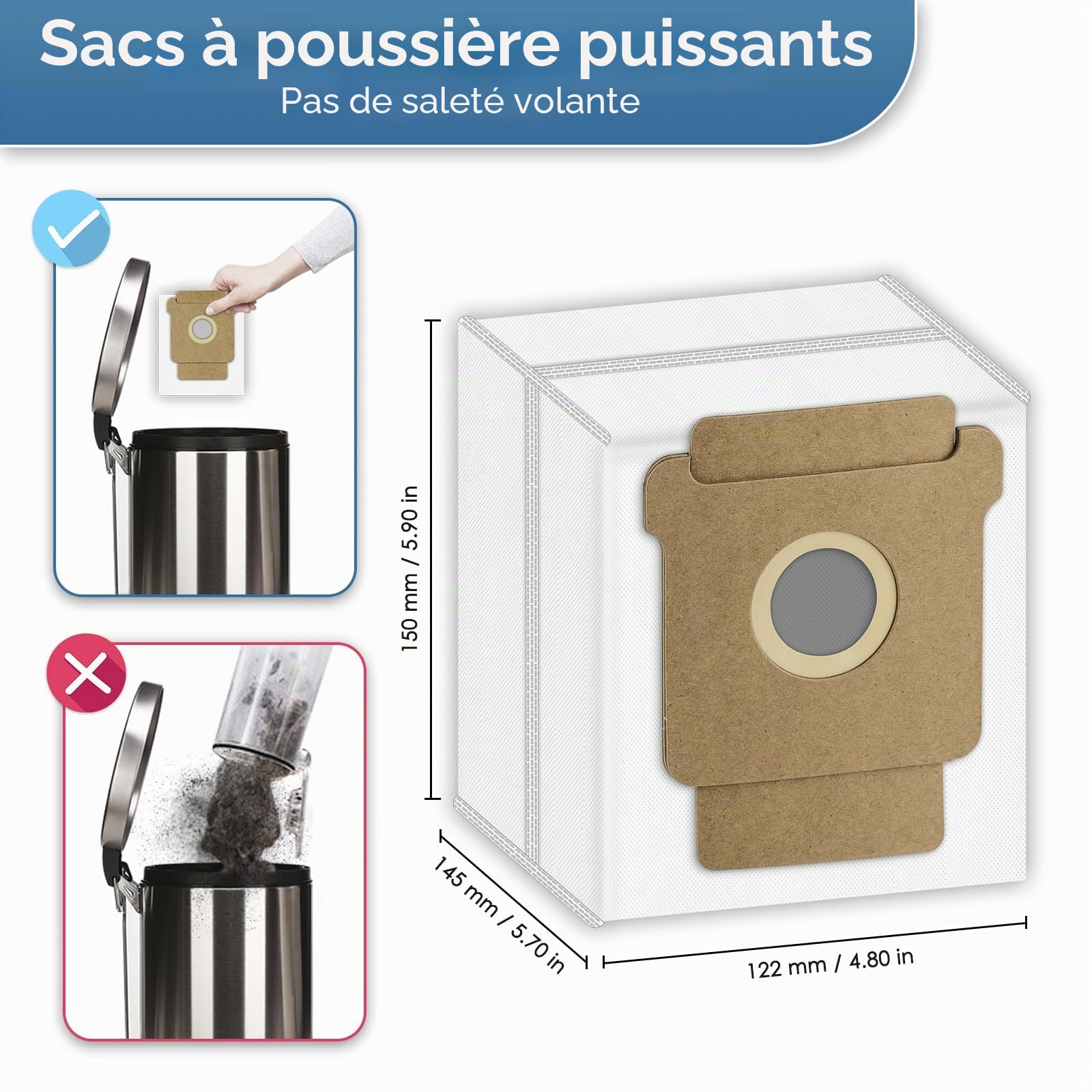 (10 pièces) Q0520 Q052020 Sacs à Poussière de Rechange Compatibles avec l'aspirateur Robot iRobot Roomba 2 Essential avec Station de Vidage Automatique Q0250, kit d'accessoires pour Sacs à Poussière