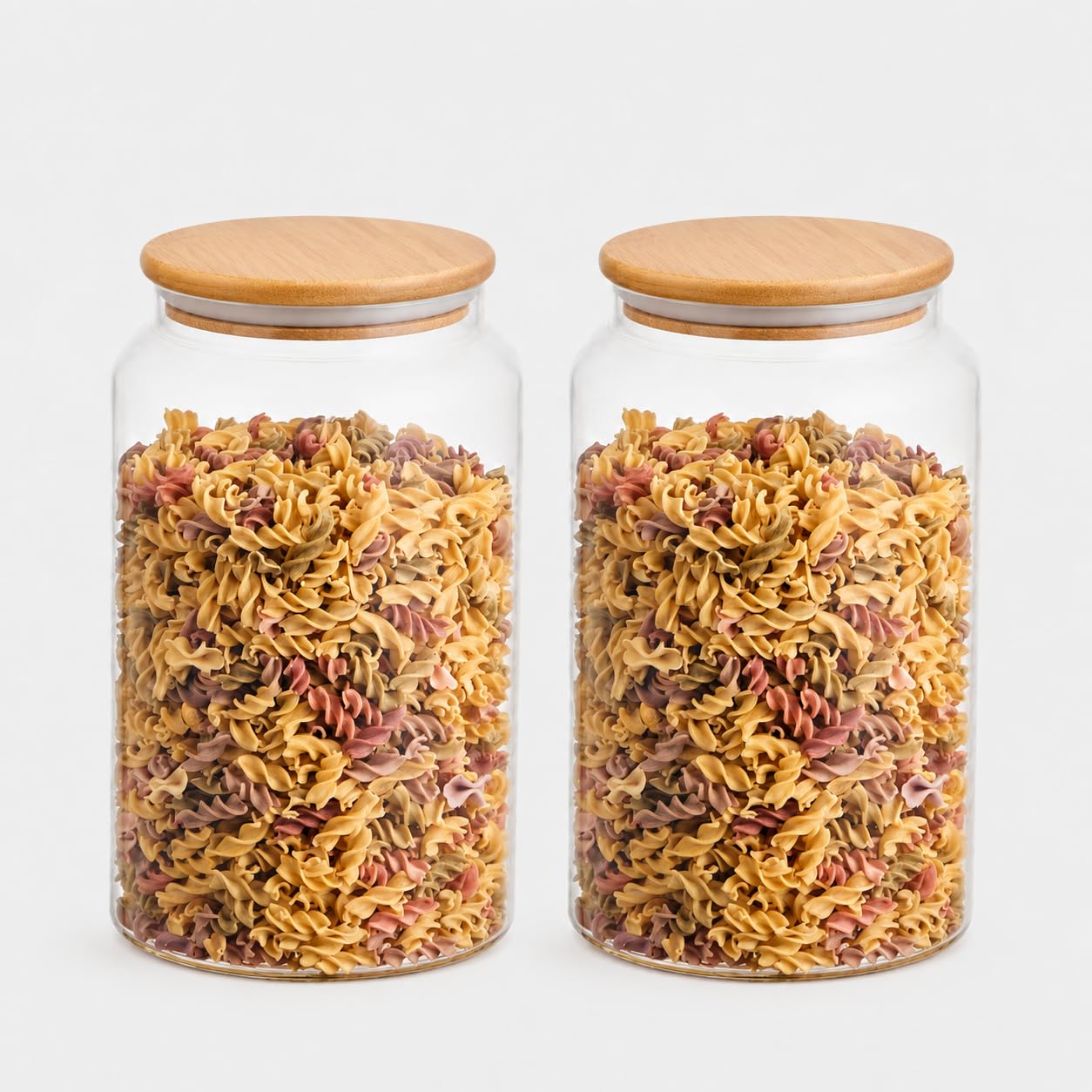 Eden & Willow 4L Wide Mouth Glass Jar with Bamboo Lid 2 Pcs, Airtight Cereal Storage Containers, Kitchen Storage Pantry Jar for Flour, Pasta, Rice, Oats, Biscuit, Large Laundry Jar