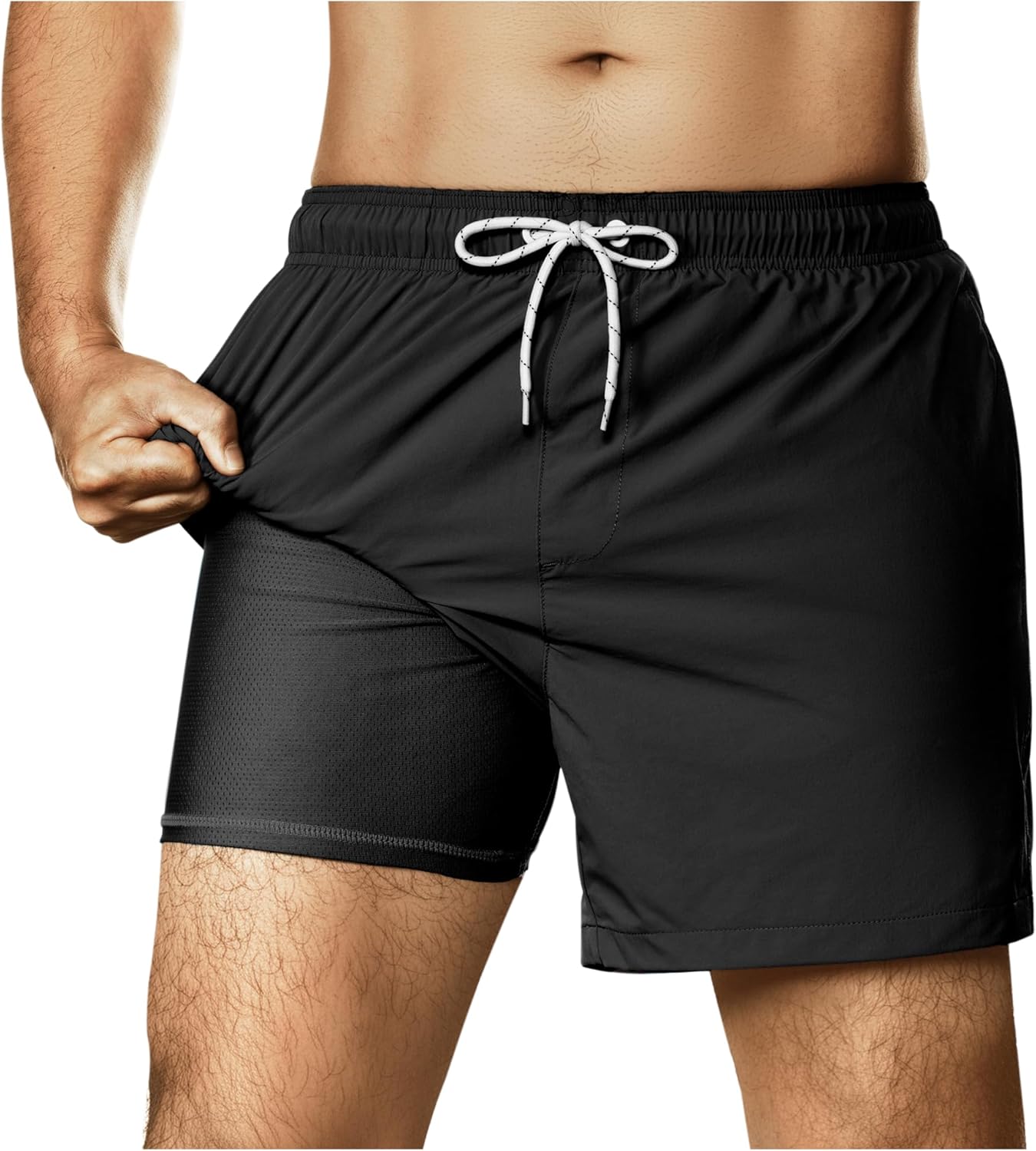 BRISIRA Mens Swim Trunks Nylon 5" with Compression Liner Bathing Suit Swim Shorts Swimsuit Swimwear Quick Dry Pockets Beach