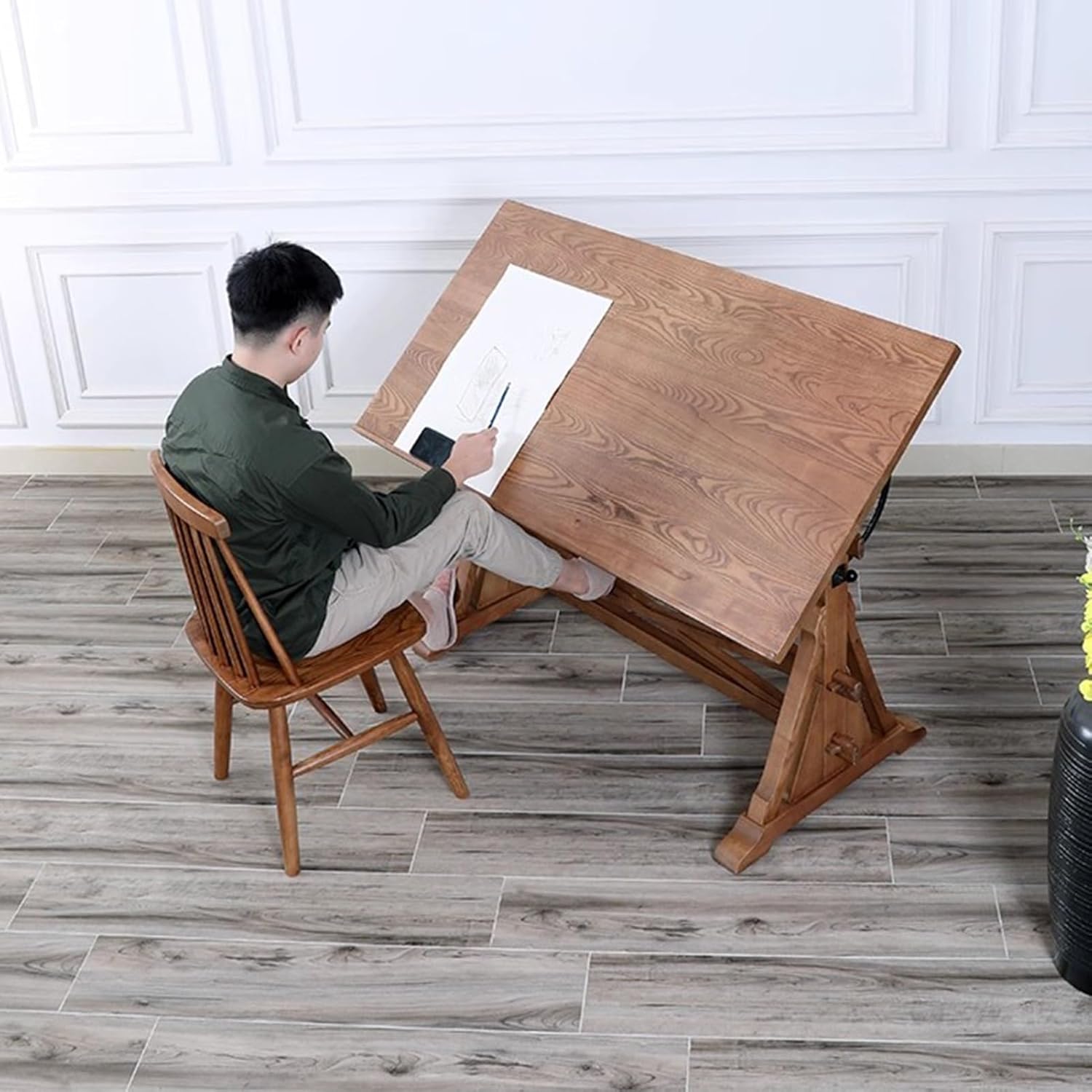Drafting Desk Tiltable Tabletop Drawing Desk Drafting Table for Artist Painters, Crafting, Reading, Writing, Rustic(47.2X25.5X30.7IN)
