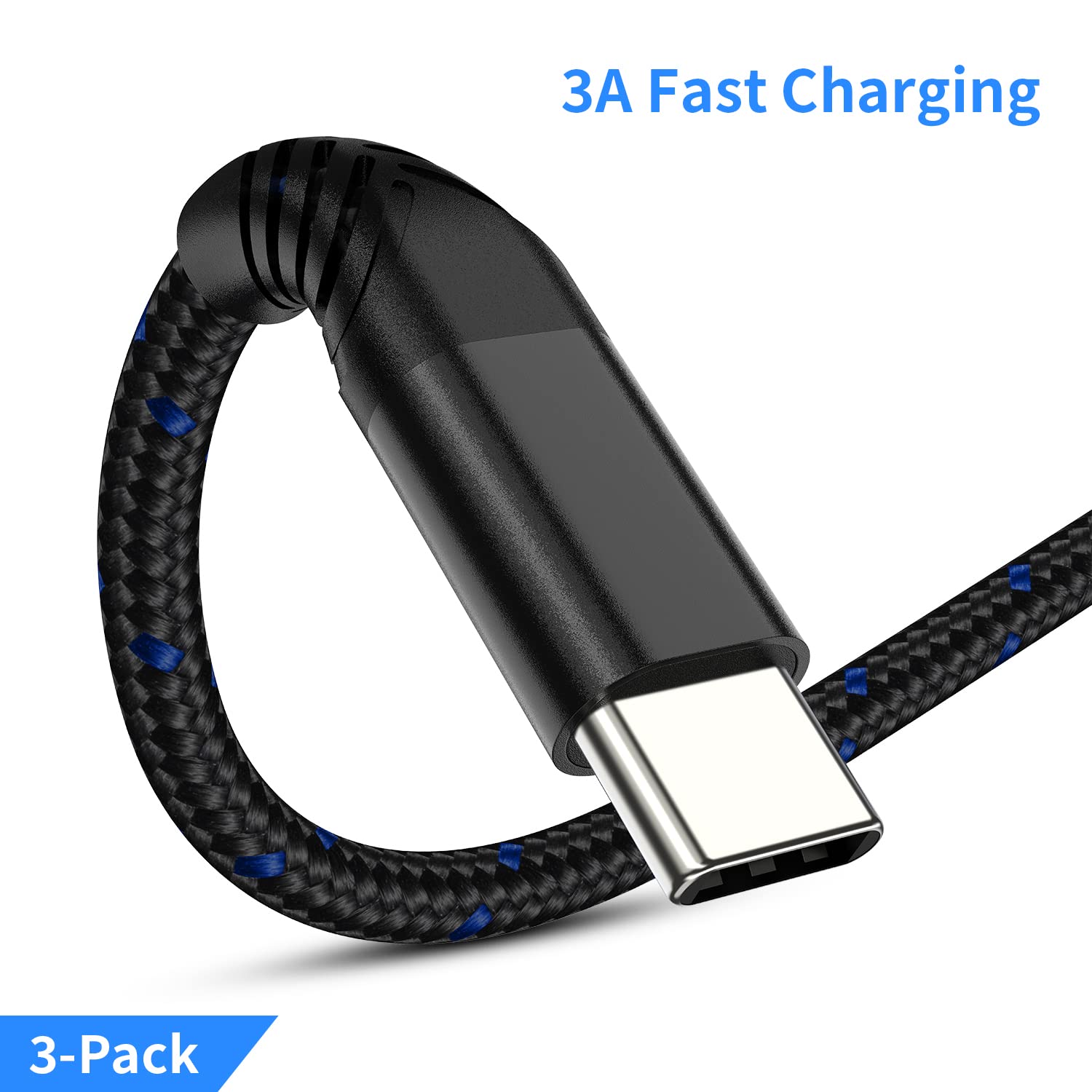1ft Short USB C Cable Fast Charge, 3 Pack Durable USB A to USB Type C Cord 3A Fast Charging for Charging Station, Compatible with Samsung Galaxy Note 10 20 S10 S20 Plus LG V30 V20 V40