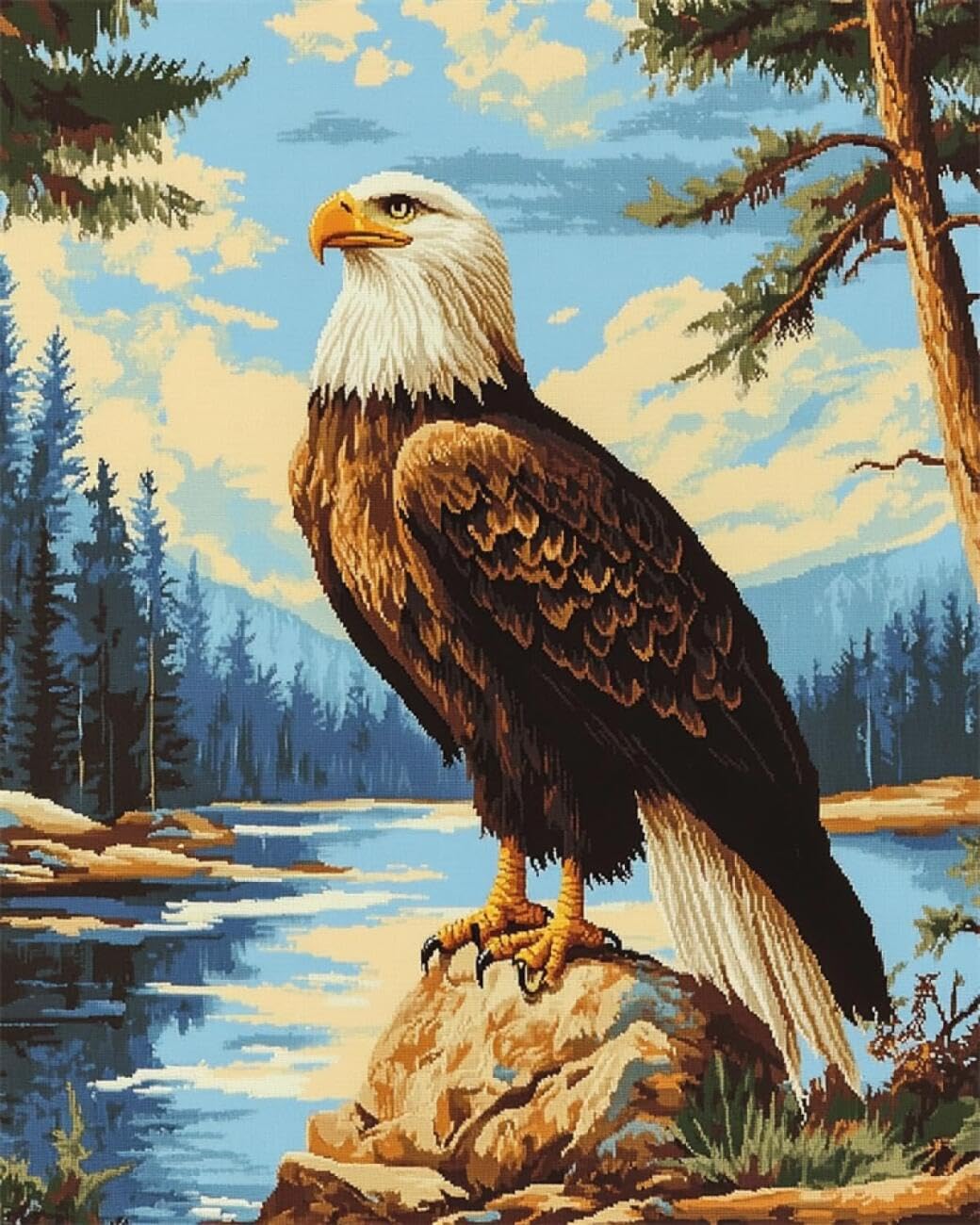 AxiangziK DIY Stamped Cross Stitch Kits Eagles and Scenery 11CT 50x70cm