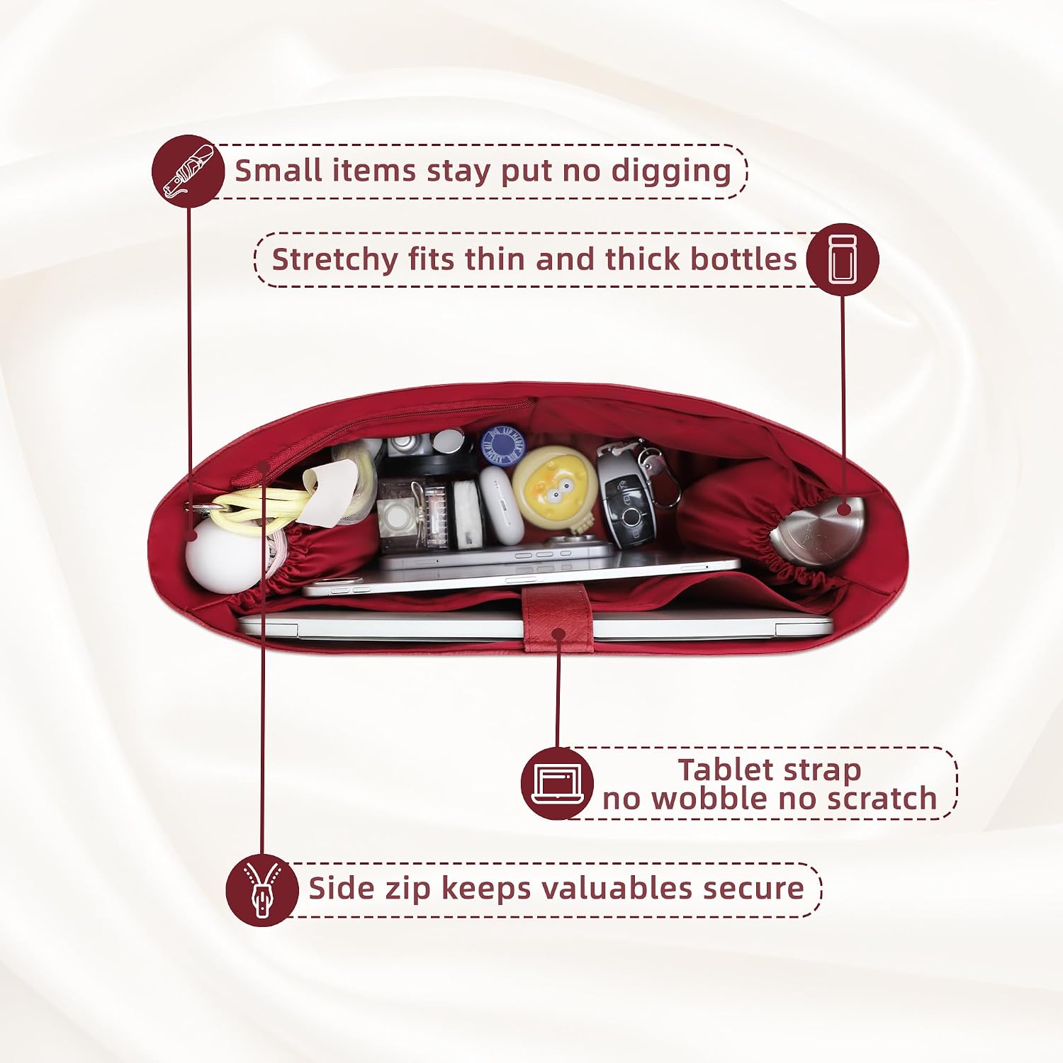 Lightweight Bag Insert for City Tote 33, Side Zipper, Wine Red image 2