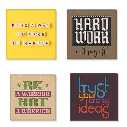 TheYaYaCafe New Year Christmas Gifts Motivational Quote Printed (Square) Fridge Magnet (Set of 4) Home Decoration Accessories -Find A Way to Hard Work