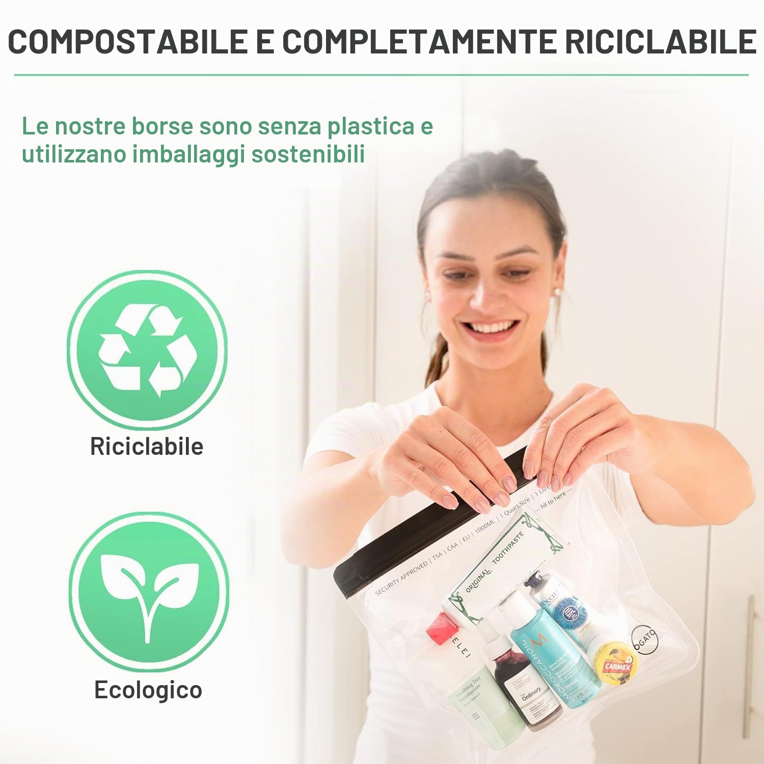 Ogato 3 Buste per per Liquidi e Cosmetici Aereo – Trasparenti, Approvate TSA - da 1 L da Viaggio - Conforme alla Regola 3-1-1