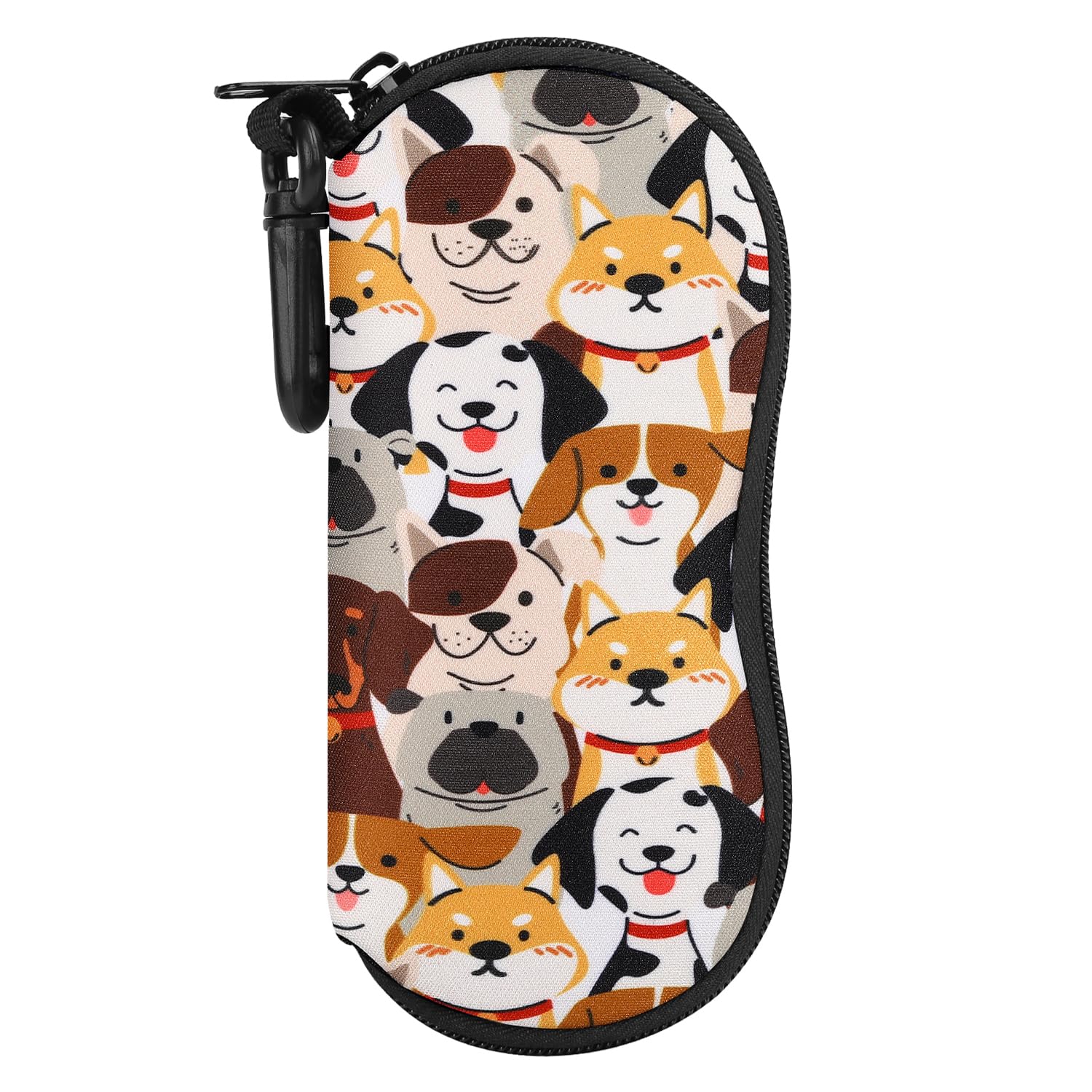 MoKo Eyeglass Soft Case, Zippered Neoprene Sunglasses Pouch with Clip for Men Women, Cute Dog