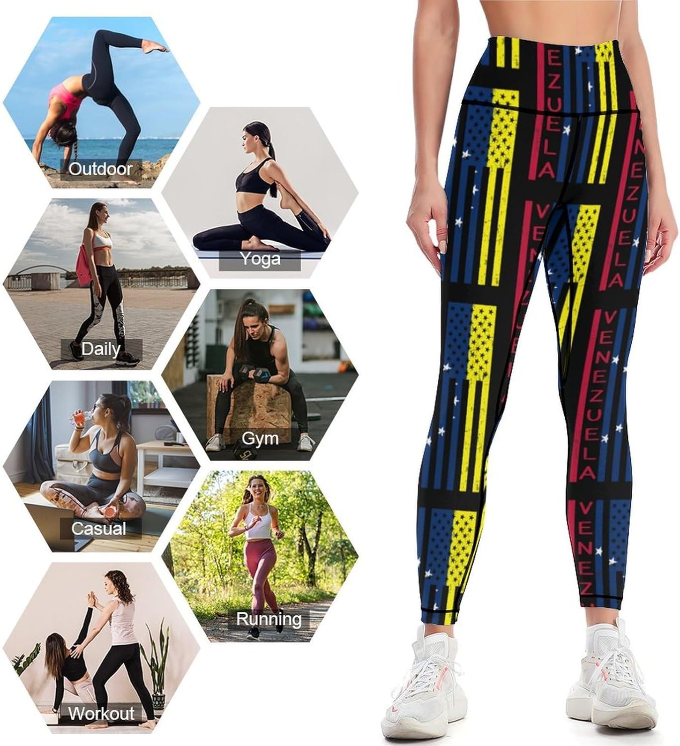 Venezuela U.S. Flag Country Pride Women's High Waist Yoga Pants Tummy Control Leggings Workout Running