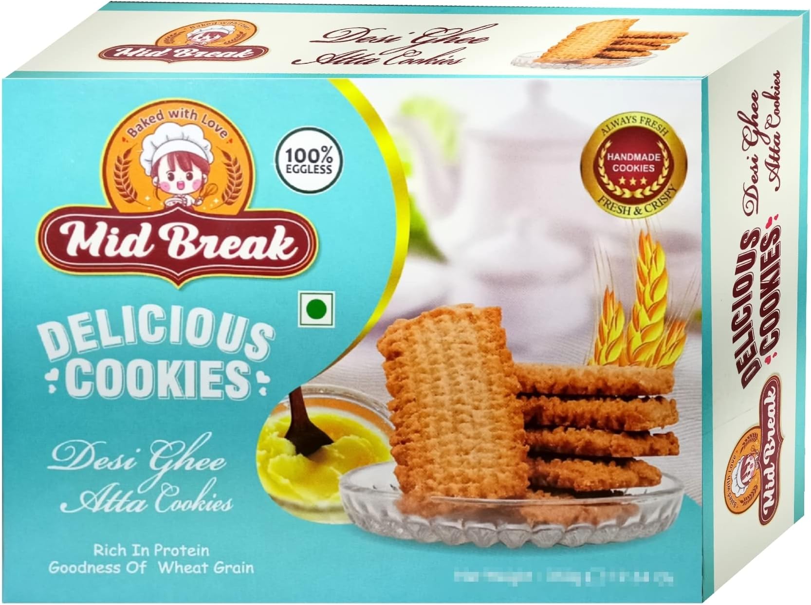 MidBreak Handmade Atta Biscuits with Desi Ghee | Eggless Vegetarian Cookies | Premium Tea-Time Snack | 300g Pack | Traditional Taste | Pack of 1