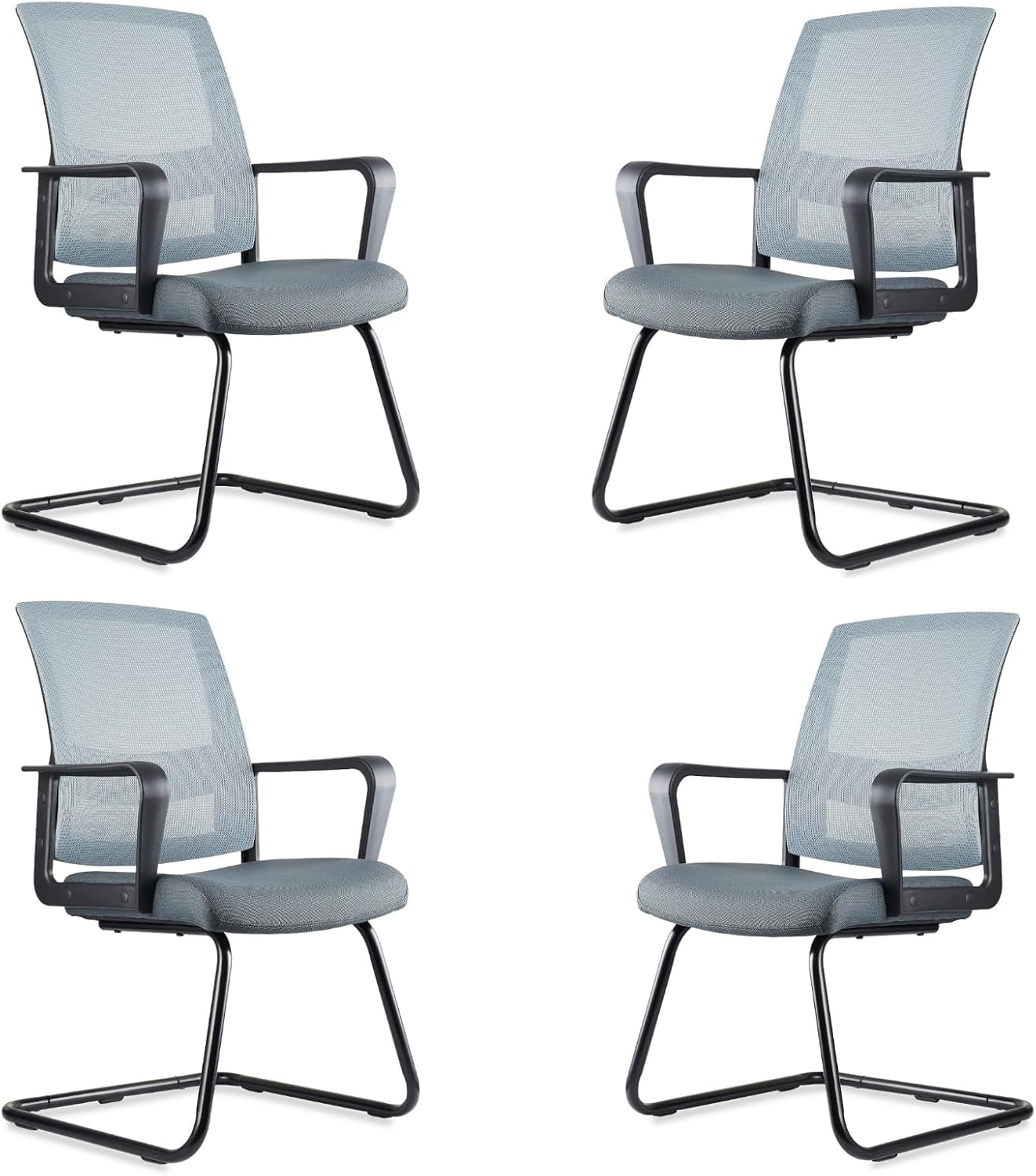 CLATINA Office Guest Chair with Adjustable Lumbar Support and Mesh Back Computer Chairs with Sled Base Desk Chair no Wheels for Reception Conference Room Waiting Guest Study Room Gray 1PK