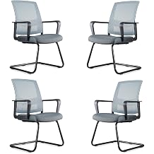 CLATINA Office Guest Chair with Adjustable Lumbar Support and Mesh Back Computer Chairs with Sled Base Desk Chair no Wheels for Reception Conference Room Waiting Guest Study Room Black 1PK