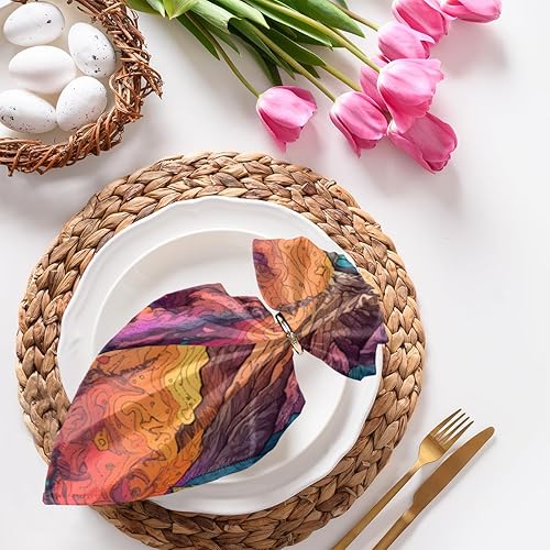 Cloth Napkins Set of 4 Colorful Mountain 20x20 Inch Cloth Napkins Abstract Pattern Washable Reusable Kitchen Dinner Napkins Table Decor for Wedding,