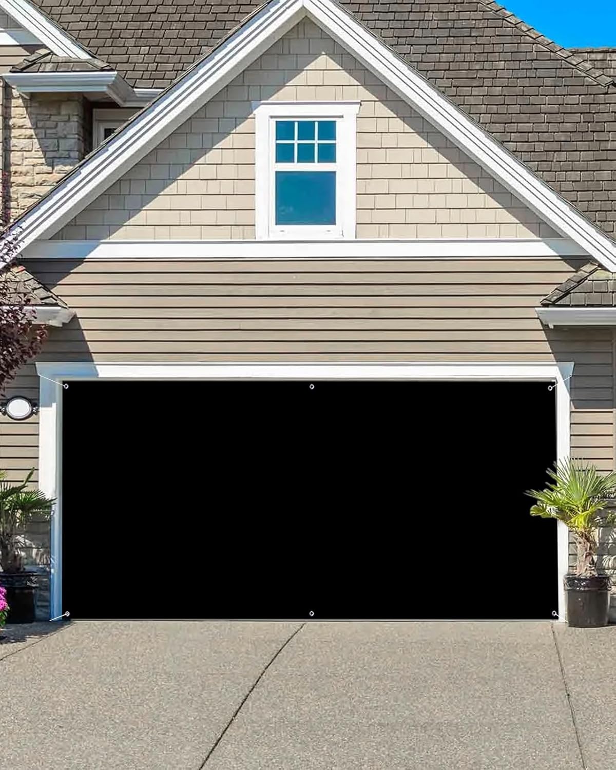 T&H XHome Garage Door Cover 7x8 FT, Pure Black Solid Color Garage Door Cover Hanging Backdrop Mural Garage Door Decorations for Holiday Party Outdoor Indoor
