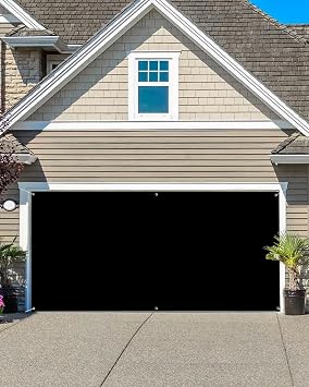 T&H XHome Garage Door Cover 7x16 FT, Pure Black Solid Color Garage Door Cover Hanging Backdrop Mural Garage Door Decorations for Holiday Party Outdoor Indoor
