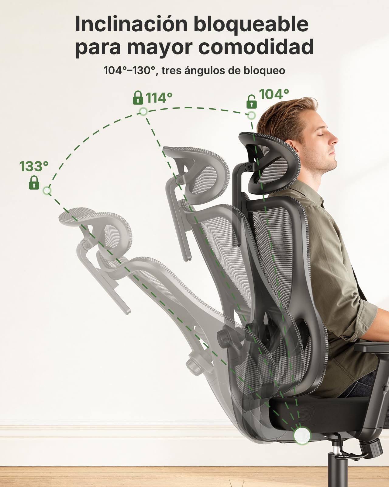 Marsail Silla Oficina, Silla Escritorio Ergonómica con Reposacabezas 2D, Soporte Lumbar 2D, Reposabrazos Plegables 3D, Asiento 8 cm, Altura Regulable, Función Basculante, hasta 136 kg