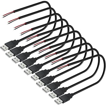 10 Pack USB Male Soldering 2 Pin Bare Cable Pigtail Cable for Installation or Repair 30cm