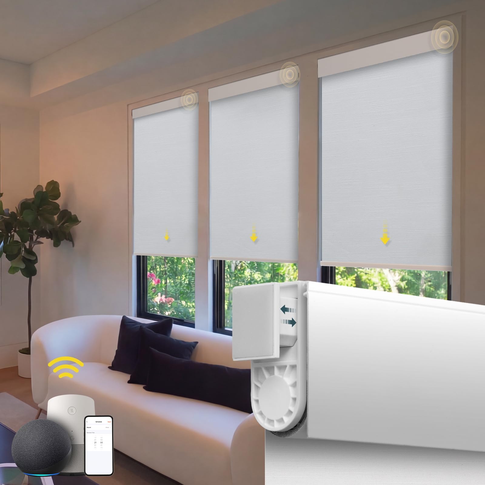 Motorized Blinds No Drill Automatic Blinds for Windows Cordless Roller Shades Electric Blinds with Remote Control Smart Blinds (White, 24 x 72)