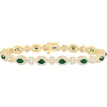Jewels By Lux 14kt Yellow Gold 3 Cttw Diamond Ana M 3 Cttw Oval Emerald Natural Gem Fashion Bracelet, Length 7 Inch