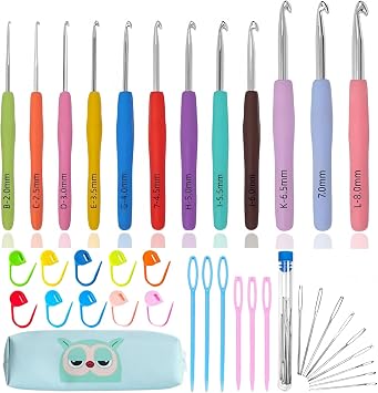 12 Sizes Crochet Hooks,Crochet Hooks Ergonomic Soft Grip