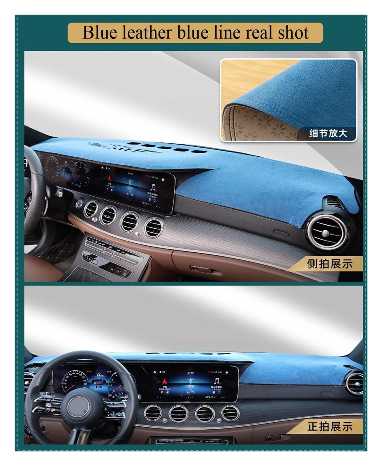 Tapis Tableau Bord intérieur Voiture Tapis Tableau Bord en Cuir Suédé pour BMW X1 IX1 2023 2024 U10 U11 Protection Solaire Accessoires Voiture(Bleu,RHD)