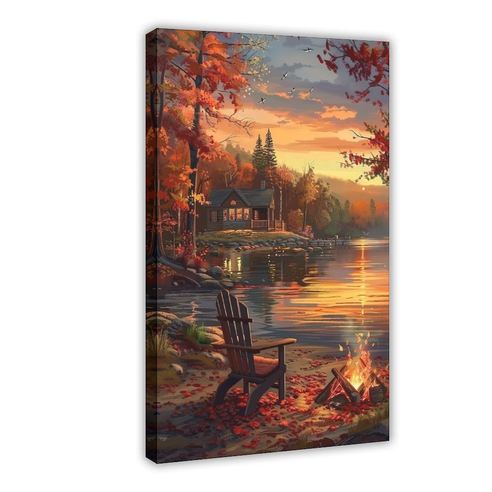 Bareronor Vintage Sunset Lake Canvas Poster for Dorm Room Decor Gift