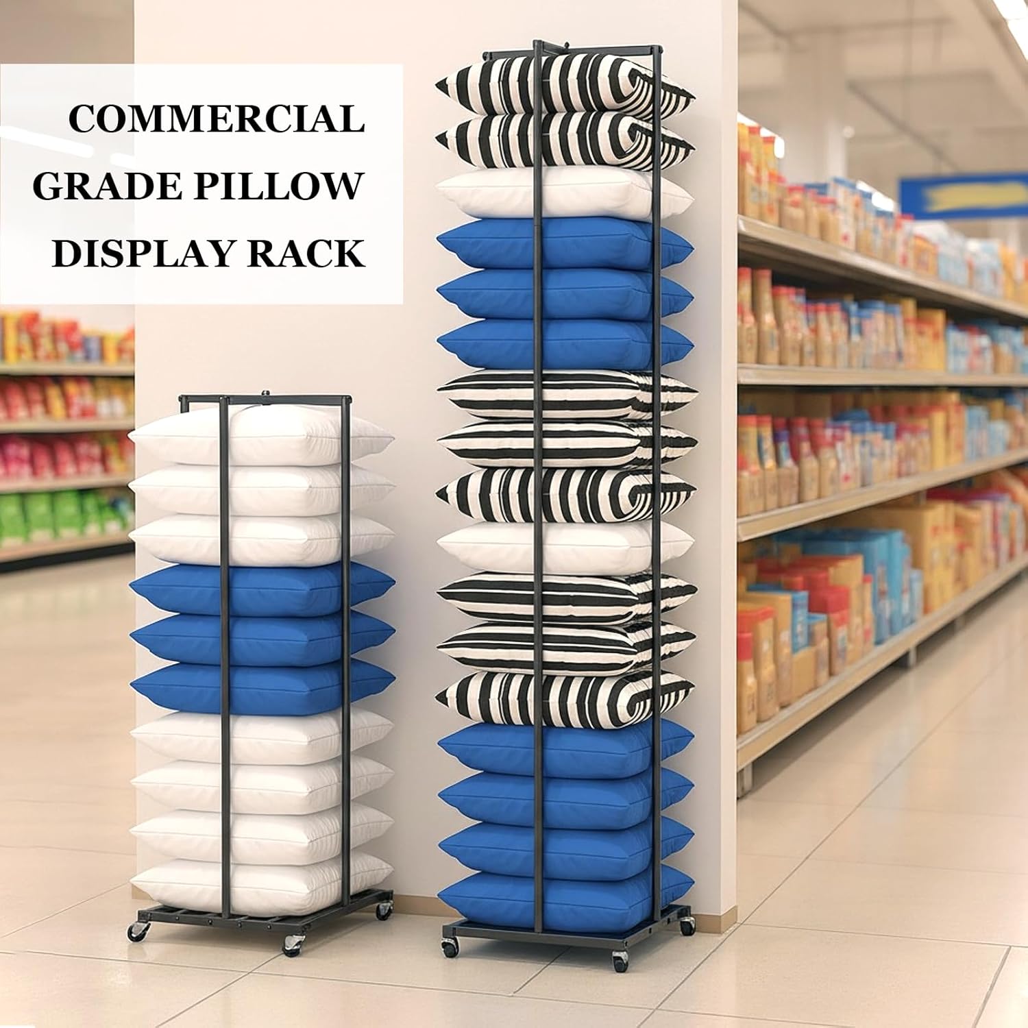 Pillow Storage Rack,77" Floor Standing Throw Pillow Stand, Pillow Display Rack with Wheels,Decorative pillow holder for Sofa Couch,Bedroom,Living Room,Hotel,MallPillow,Height Adjustable