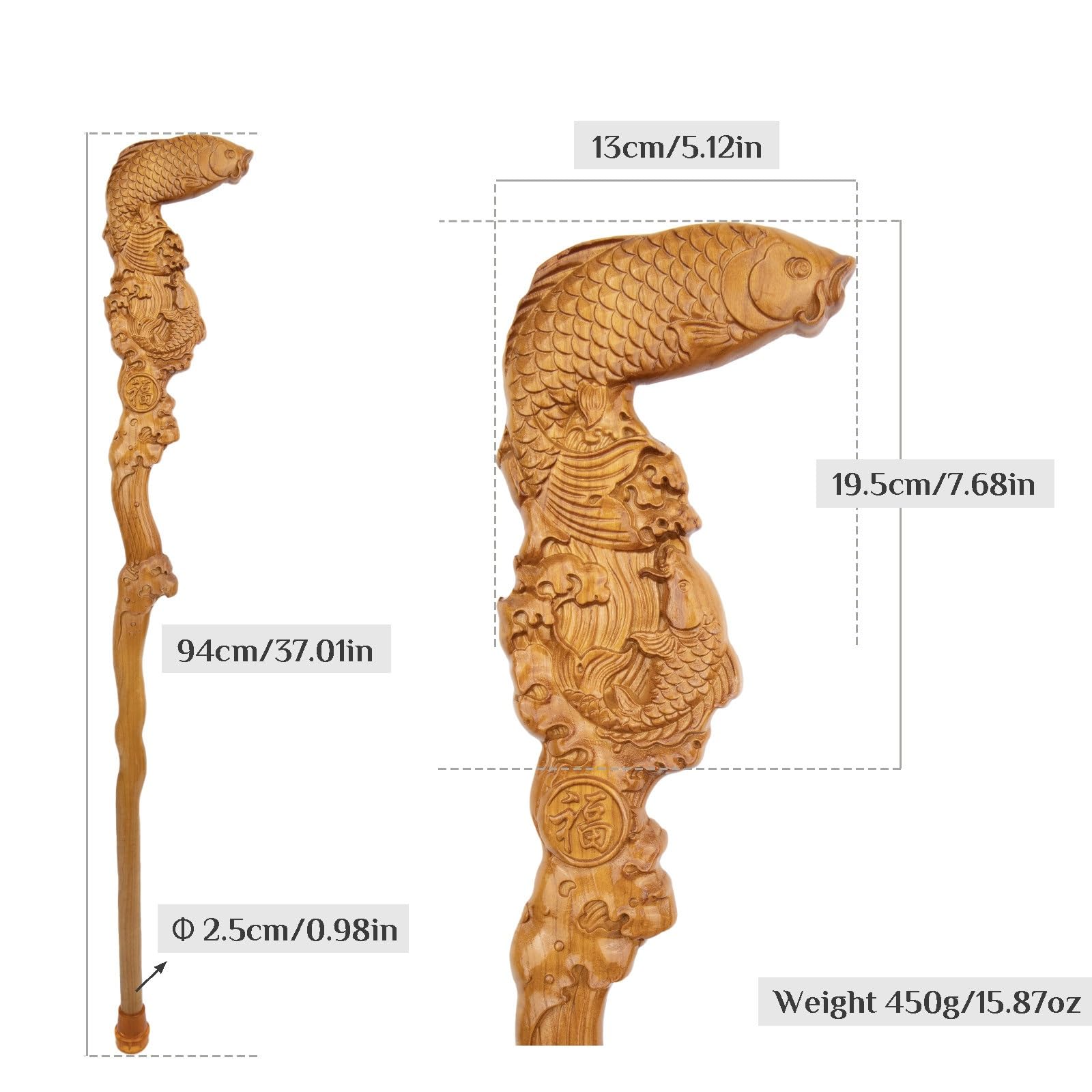 Bastoni da Passeggio a Forma di Pesce In Legno, con Impugnatura Ergonomica e Punta In Gomma Antiscivolo Bastone Decorativo di Lusso Cospaly per Uomo e Donna 94 Cm