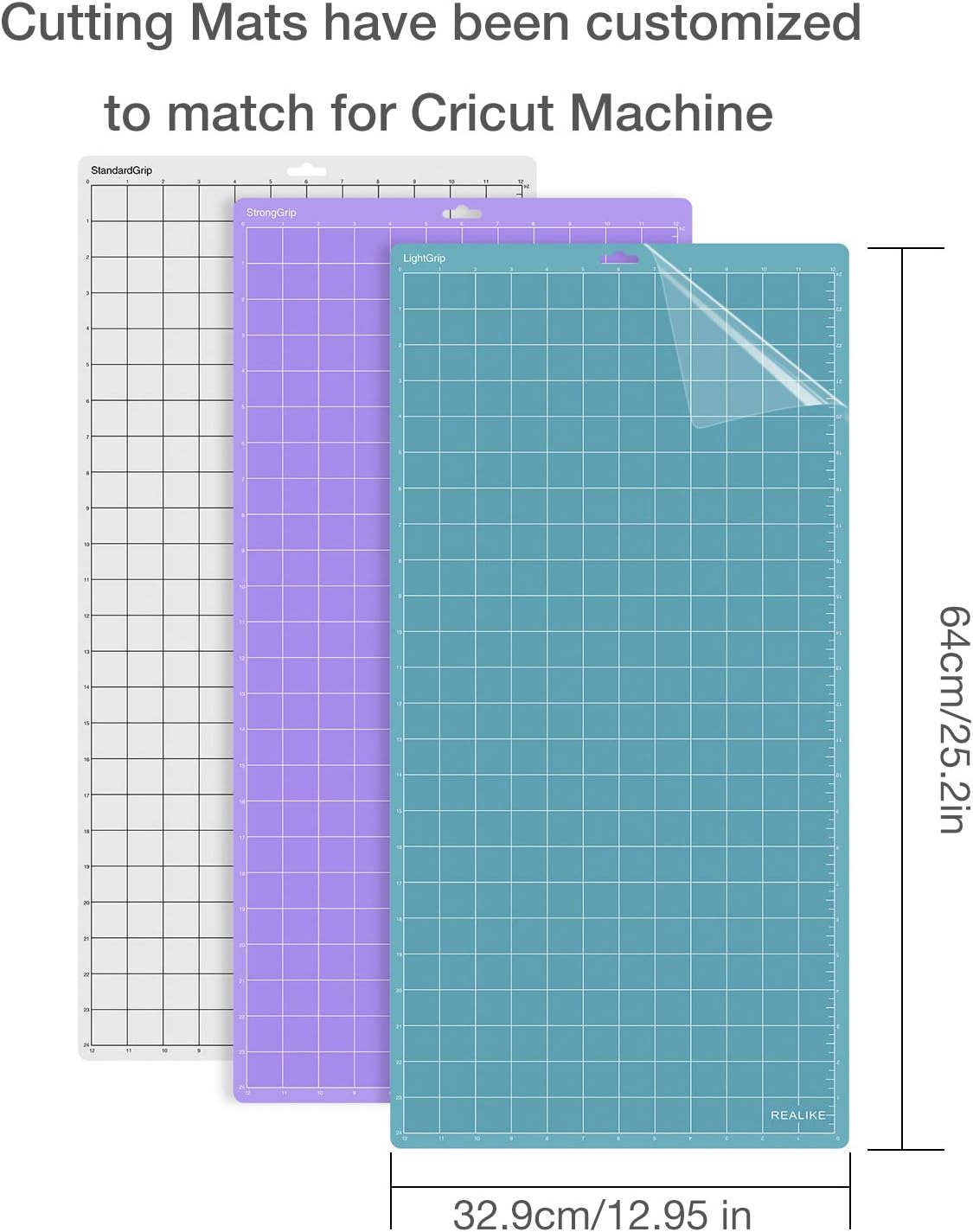REALIKE 12x24 Cutting Mat Compatible with Cricut Maker 3/Maker 4/Maker/Explore 3/4/Air 2/Air/One,(StandardGrip, LightGrip, StrongGrip,3 Mats) Variety Adhesive Non-Slip Cut Mats for Crafts