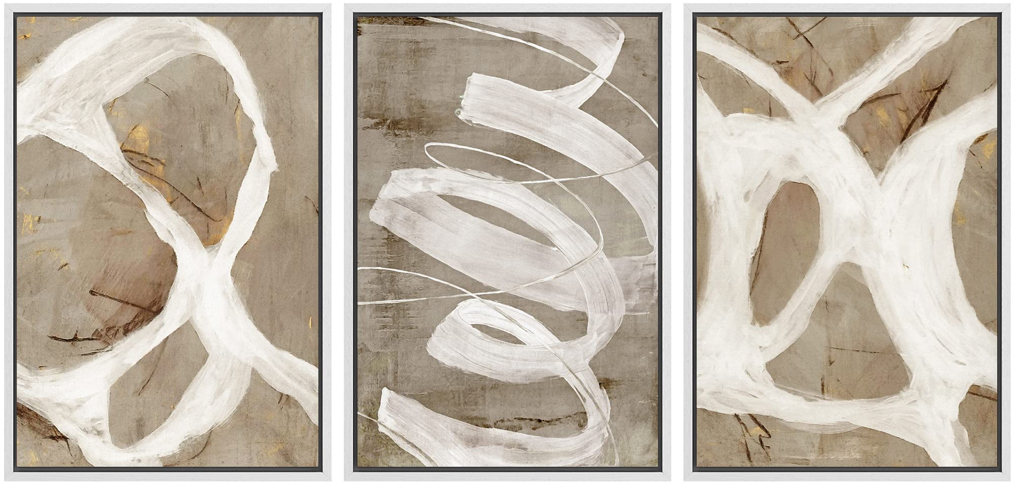 SIGNWIN Framed Canvas Print Wall Art Set White Brown Pastel Paint Strokes Shapes Abstract Illustrations Modern Art Decorative Nordic Chic Calm/Zen for