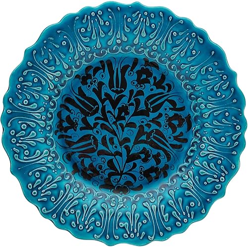 Ayennur Turkish Decorative Plate 9.85"(25cm) Handmade Ceramic Ornament for Home&Office Wall Hanging Decor (Blue)