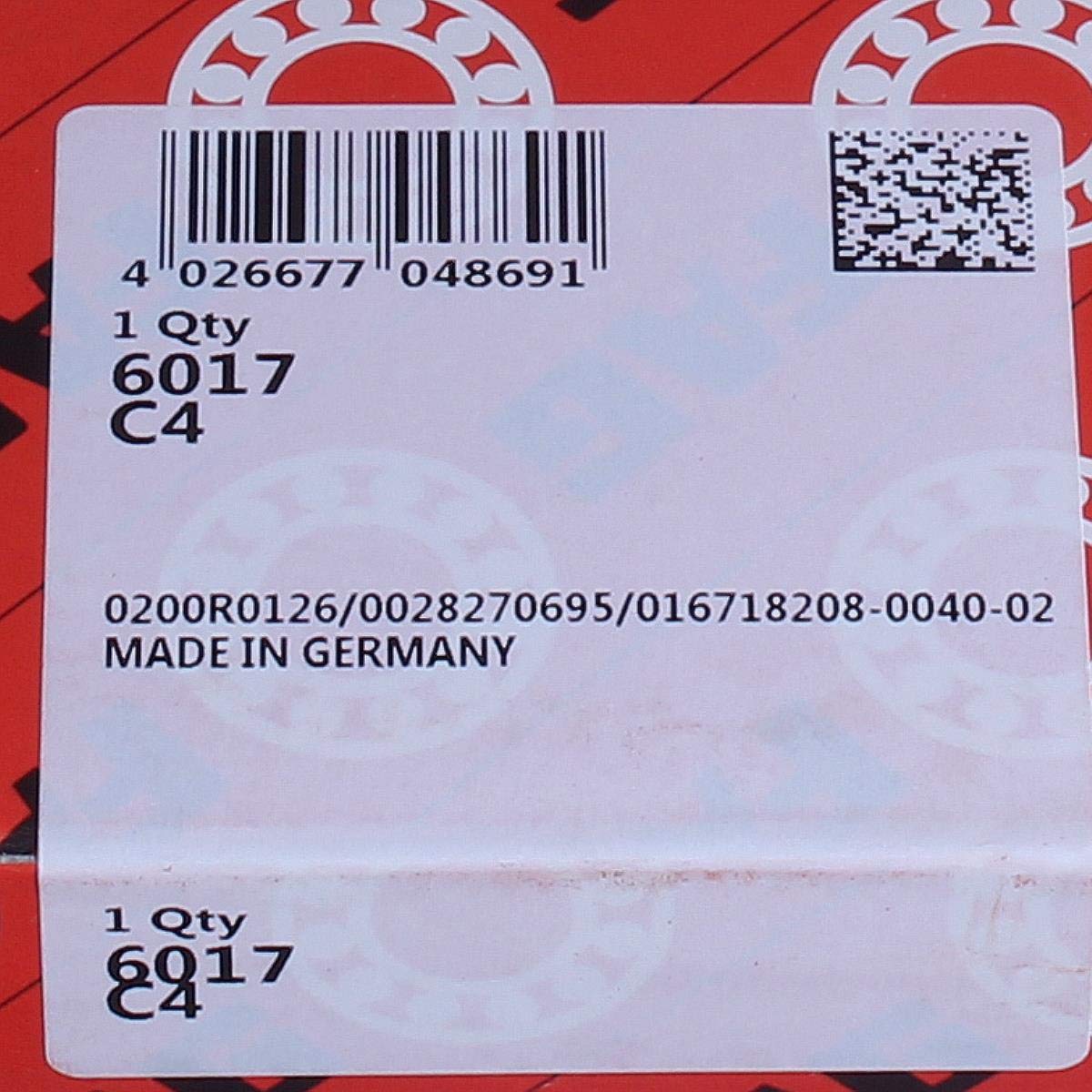 6017-C4 FAG Rodamiento de bolas cojinete 85x130x22mm
