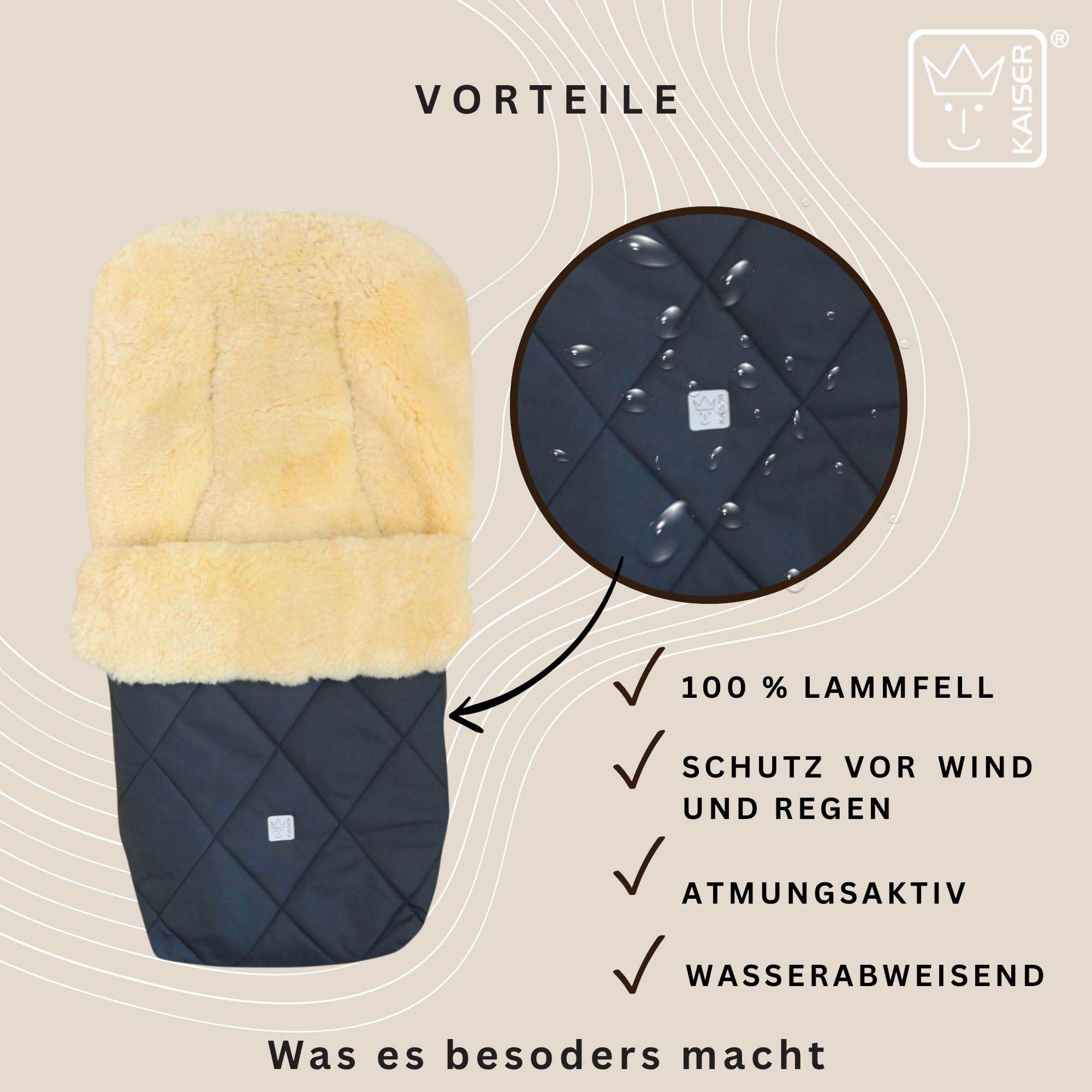 Kaiser Coosy Lammfell Kinderwagen Fußsack, 85 x 45 cm, Universal Passform (anthracite)