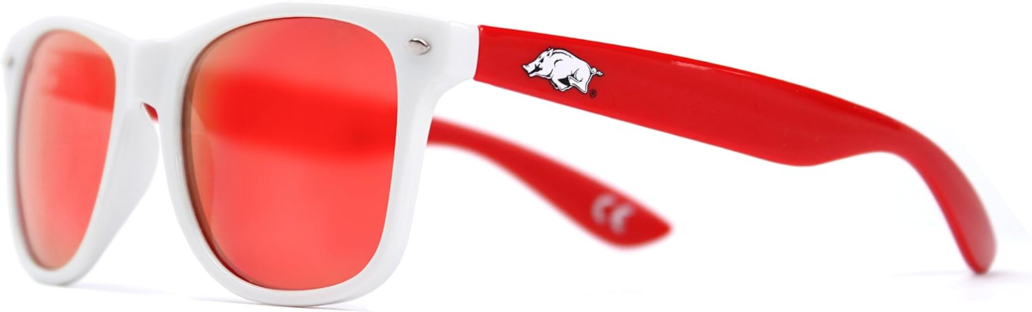 Society43 NCAA Arkansas Razorbacks ARK-4 White Front Temple Red Lenses Sunglasses, One Size, White