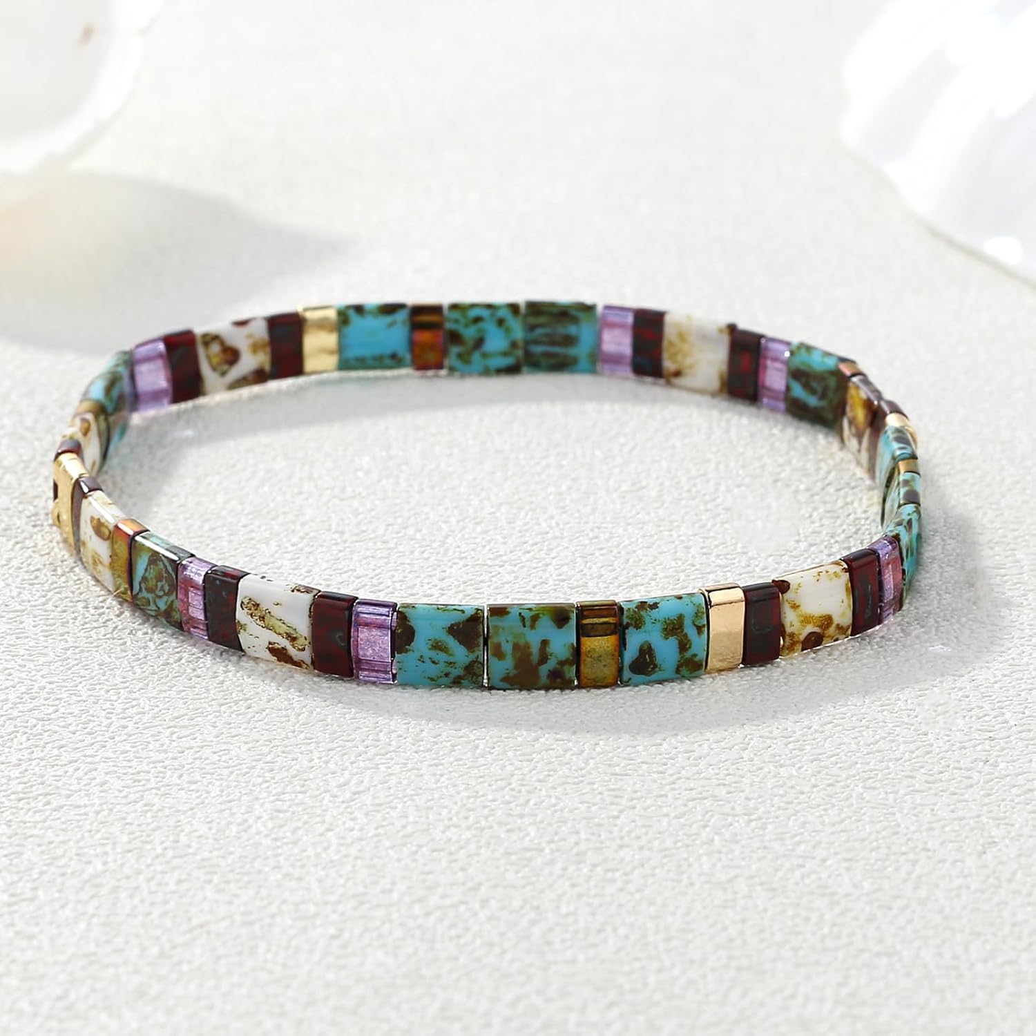 KELITCH Rainbow Stretch Bracelets Elastic Friendship Bracelets Boho Summer Beach Jewelry