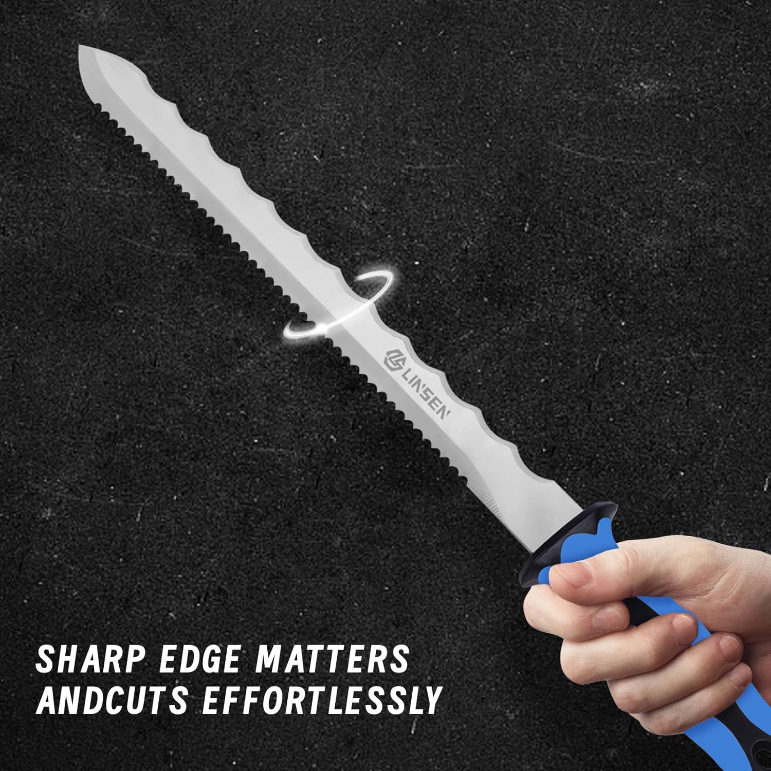 Insulation Knife, Stainless Steel Garden Knife with 11" Blade, Double Side Sod Cutter with Nylon Sheath for Cutting Mineral Wool and Insulation Foam Board (Blue)