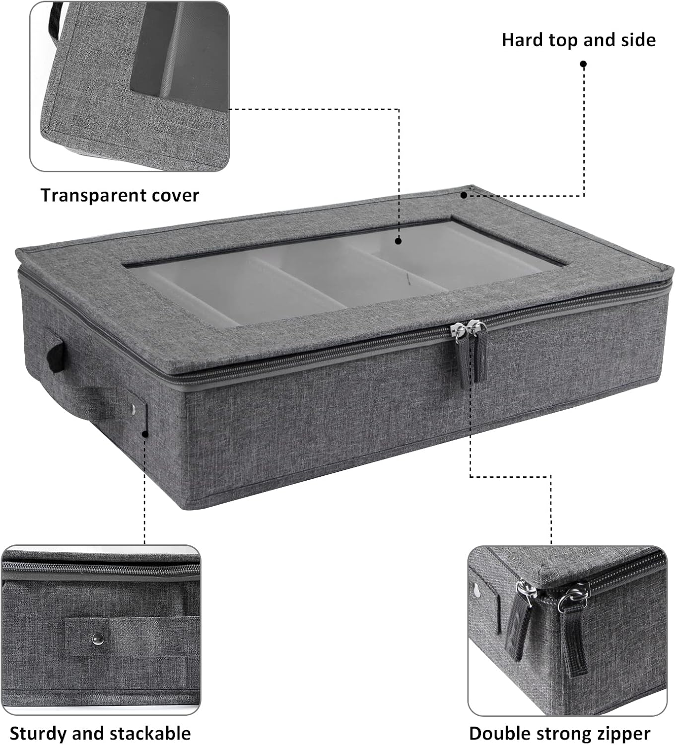 Flatware Utensil Storage Case 2 Pack, Silverware Storage Box Chest with Adjustable Dividers, Cutlery Storage Holder with Zipper Lid for Organizing Cutlery, Flatware, Knives, Large Capacity Gray