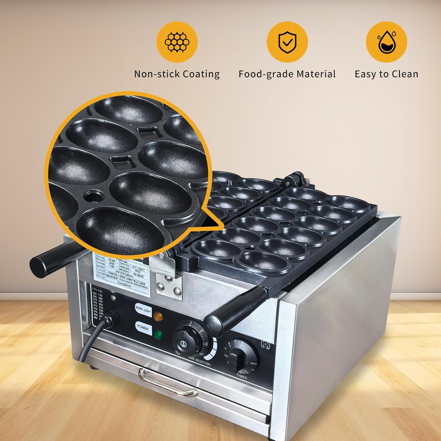 Egg Shaped Waffle Maker,Smiling Face Waffle Maker,Non-Stick Teflon Coating,50-300℃/122-572℉ Adjustable