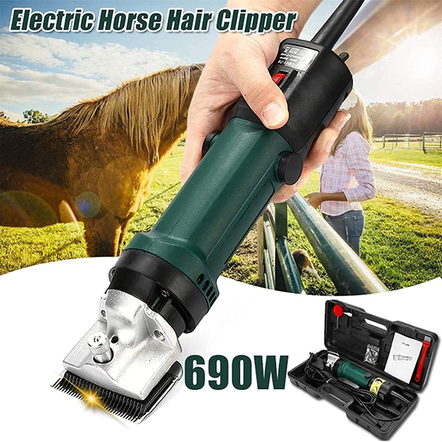 Horse Clipper Set Professional Heavy Duty Electric Livestock Shears 6-Speed Adjust Coat Care Trimme