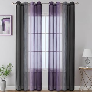 Black and Purple Ombre Sheer Curtains for Living Room 52Wx84L Inch Long