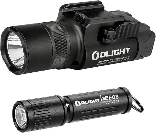 OLIGHT Baldr Pro 1350 Lumens Tactical Weaponlight with Green Light and White LED Bundle with i3E EOS PMMA TIR Lens AAA EDC Flashlight Keychain