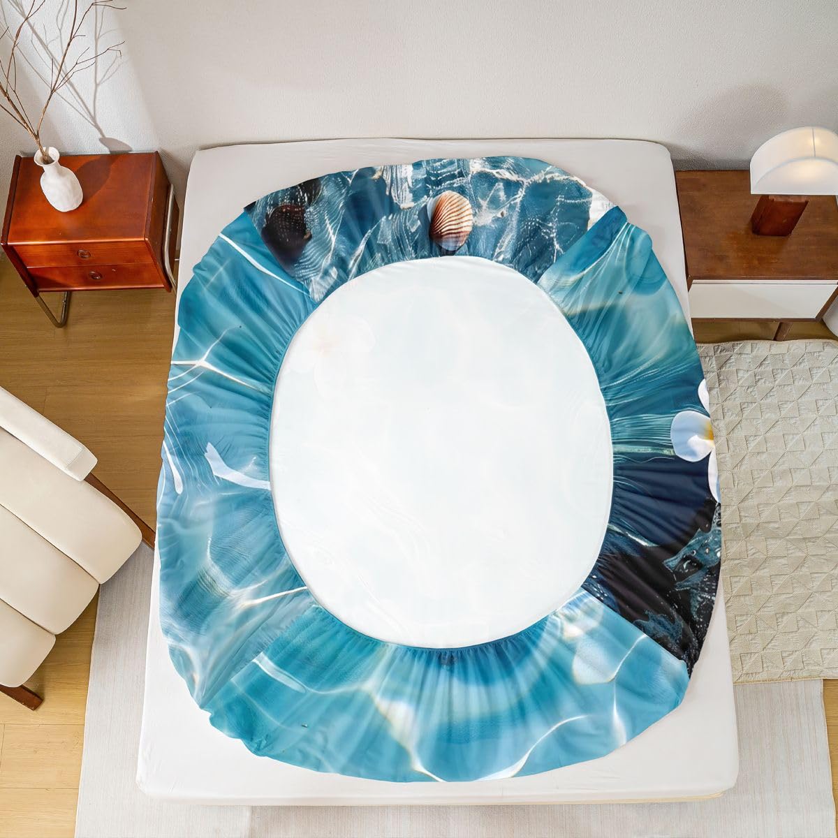 Homemissing Sábana bajera ajustable tamaño King para niños y niñas, con bolsillo profundo de 40.6 cm, sábana bajera hawaiana de playa con 2 fundas de almohada, decoración de habitación
