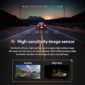 Transcend DrivePro 2K QHD 1440P Dash Cam Front, Support 1TB Max, Car Cam w/140Wide-Angle/Handy Snapshot Button/G-Sensor/Night Vision Loop Recording/Head-Up Display/Wi-Fi GPS GLONASS/ADAS/Parking Mode