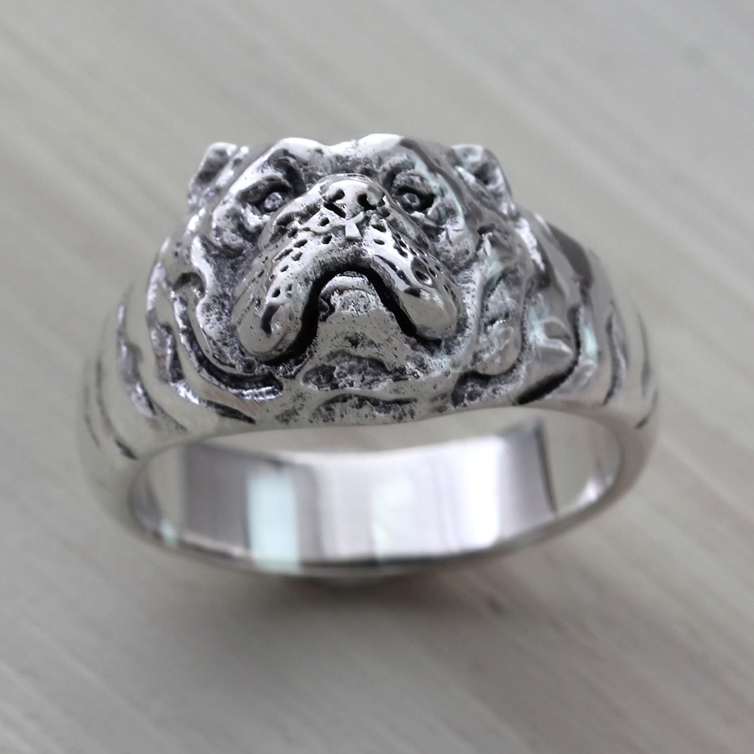 NOVICA Artisan Handmade .925 Sterling Silver Men'S Ring Animal Themed Bulldog For Band Indonesia 'Bulldog Courage'