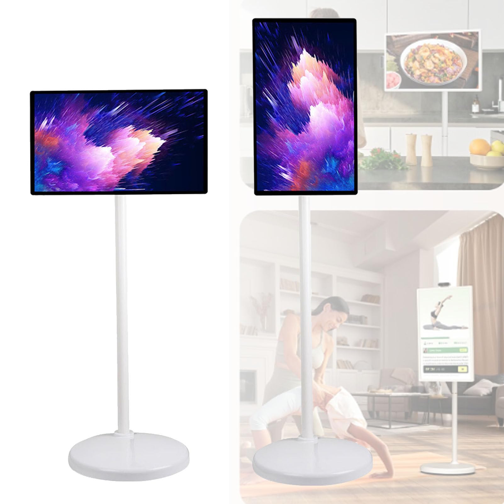 Oiyekntd Portable TV on Wheels, 1080p Portable Touch Screen Monitor, Smart Rolling TV Built-in Camera, Built-in 13500mAh Battery | Android 12 | 8+128G Storage 21.5Inch